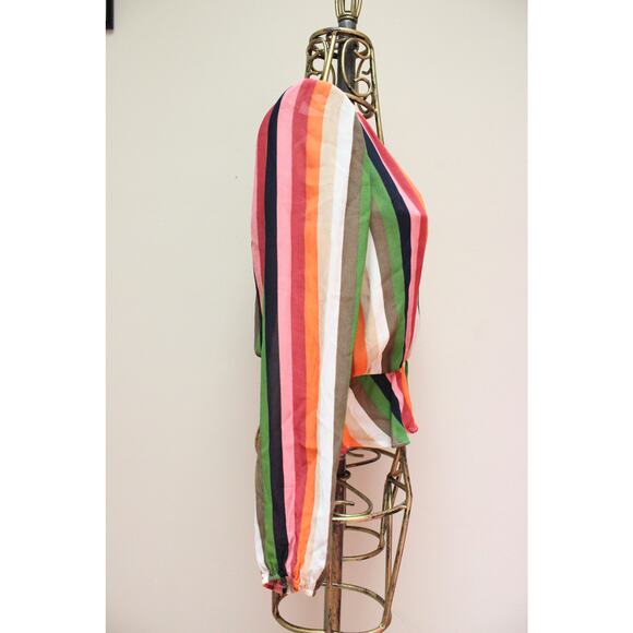 Reformation Camilla Striped Colorful Ruffle Peplum Low Cut Top Blouse Medium - Picture 3 of 5